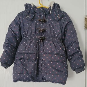 Old Navy Girls 4T Grey Pink Stars Print Jacket Puffer Coat With Hood Buttons